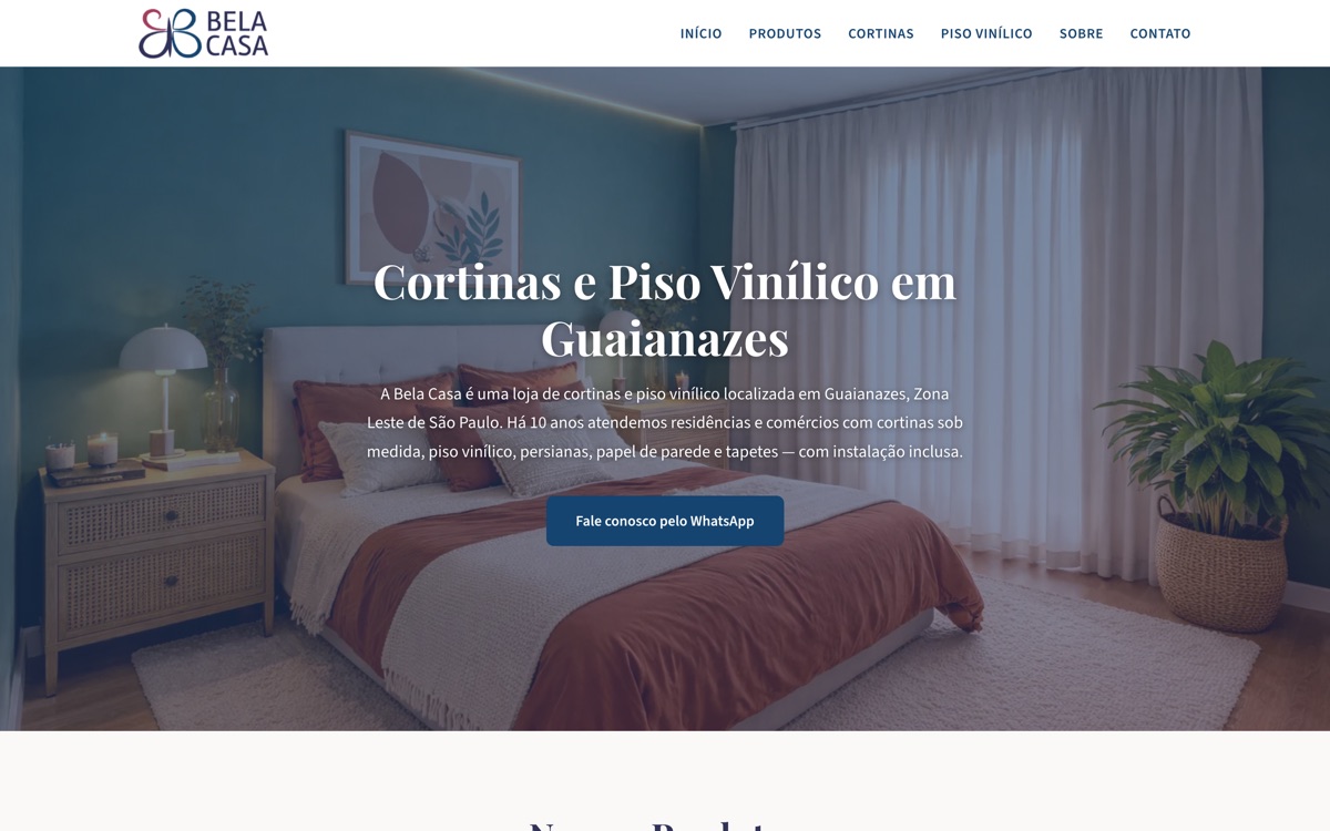 Hero do site da Cortinas Bela Casa, desenvolvido pela Agência Pine